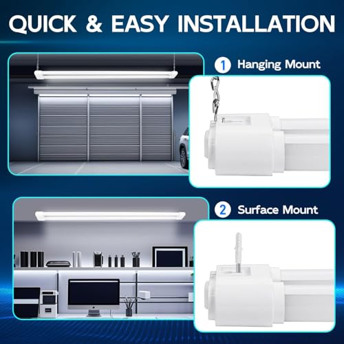 Image of hykolity LED Shop Light 4FT 44W (300W Equivalent), 4600LM 5000K Daylight | Hanging or Surface Mount,Plug-in Utility Linkable Shop Light for Garage,Workshop,Warehouse,Energy Efficient,White,4 Pack