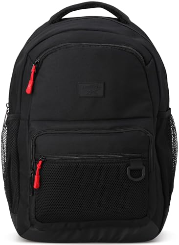 Reebokバックパック - 軽量ジッパー開閉式スクールバックパック&広々としたコンパートメント - 毎日のブックバッグ&トラベルバッグ, Aire Black, One Size
