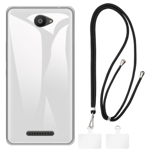 Shantime Funda y Correa Cruzada Compatible con BQ Aquaris U Lite Funda para Teléfono y Cinta de Cuello Ajustable con Hebillas Metálicas y 2 Parches(Blanco + Negro)