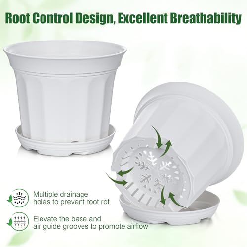 YALIOURS 8 Inch Plant Pots Set of 4 with Saucers,Flower Pots with Multi Drainage Holes, Indoor Outdoor Garden Planters for Plants, Herbs, Succulents,and Flowers by YALIOURS - Image 2