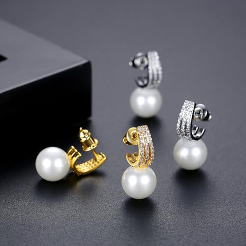 Retro 14K Gold Moissanite Pearl Earrings, Elegant Pearl Drop Jewelry for Her, Great for Cocktail Parties and Valentines Day4
