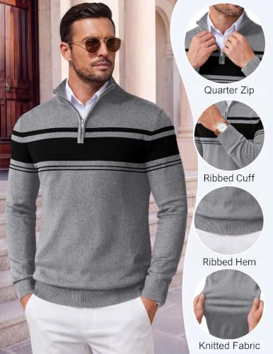 Image of COOFANDY Men's Quarter Zip Up Sweaters Slim Fit Lightweight Mock Pullover