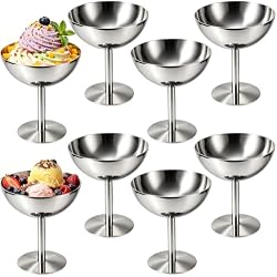 Pack of 8 Ice Cream Bowls Ice Cream Dessert Glasses with High Base Vintage Stainless Steel Dessert Bowl with Base for Serving Ice Cream Salad Pudding and Fruit for Parties Dessert Bowls Made of