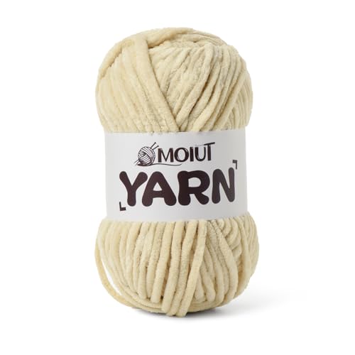 Image of Fluffy Chenille Yarn for Crocheting, Chunky Velvet Yarns for Crochet Amigurumi, Baby Yarn for Crocheting Soft Blanket, 87.4yds /3.5 oz Bulky Yarns for Crafts /Hats /Shoes /Socks (Beige)