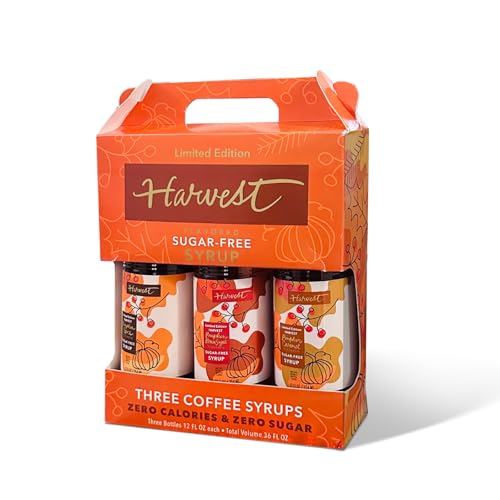 Life Plus Style Gourmet Harvest Sugar Free Coffee Syrup Variety Pack Zero Calorie Pumpkin Spice Pumpkin Caramel Pumpkin Brown Sugar Flavored Syrup for Coffee Lattes Drinks Mocktails Desserts 36 Fl Oz