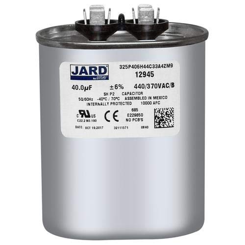 40 uF x 370 or 440 VAC - Jard # 12945 Oval Dual Run Capacitor, Sold Each