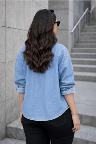 Image of FUNDAY FASHION Women Oversized Fit Solid Casual Denim Shirt