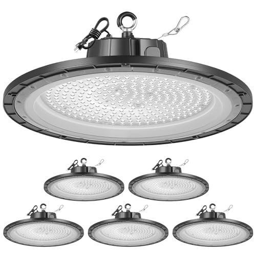 VEVOR 6 Pack LED High Bay Lights, 5000K 200W 30000LM Super Bright UFO LED Warehouse Shop Lights, IP65 Waterproof, 100-277V Wide Voltage for Warehouse Workshop Factory Gym Garage Barn, Black by VEVOR - Used condition - US$187.20