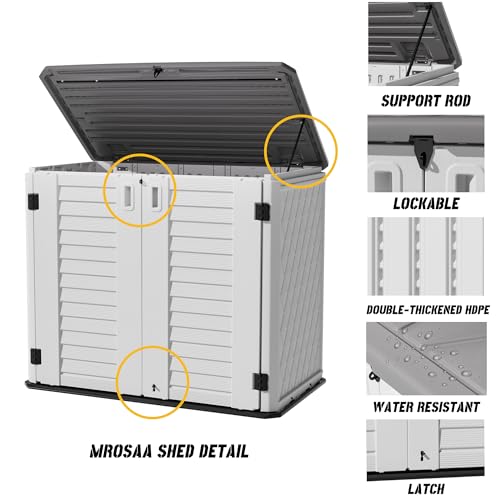Image of Mrosaa Outdoor Patio Storage Shed,Waterproof Horizontal Outdoor Storage Cabinet for Garbage Cans,Tools and Lawnmower Lockable(34 Cu.ft-Warm-White)