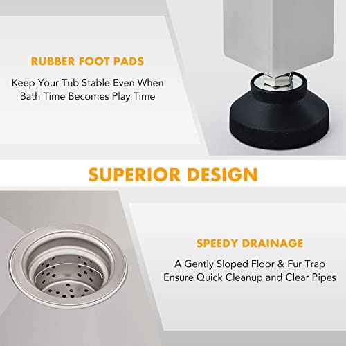 CO-Z Hundebadewanne 50'' Haustierbadewanne aus 304 Edelstahl mit Treppe, Professionelle Tierbadewanne Hundepflegewanne Hundedusche Hundepoolmit Duschkopf & Schiebetür für Hunde Tragfähigkeit 120kg