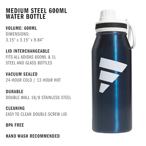 Image of adidas Metal Water Bottle 1L | Double-Wall Insulated, Leak-Resistant Lid, Stays Cold 24 Hours, Stays Hot 12 Hours, Swap-Friendly Lid, Workouts & Daily Use