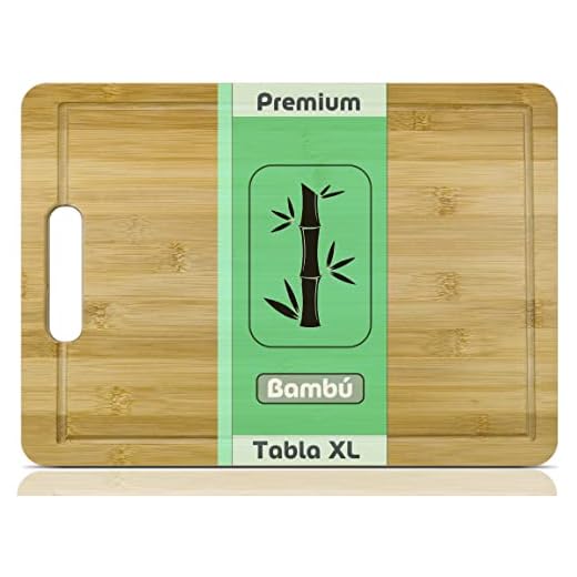 Tabla de cortar 26x36 CM Tabla de Madera con Ranura para Jugos, de Bambú macizo Natural XXL Resistente a los Cortes y a las Caídas, Tabla de Cocina, Tabla de corte ideal para picar, madera premium