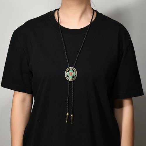 Image of Joxevyia Bolo Tie for Men Vintage Cow Skull Leather Rope Western Cowboy Necktie Vintage Bola Tie Gift for Him