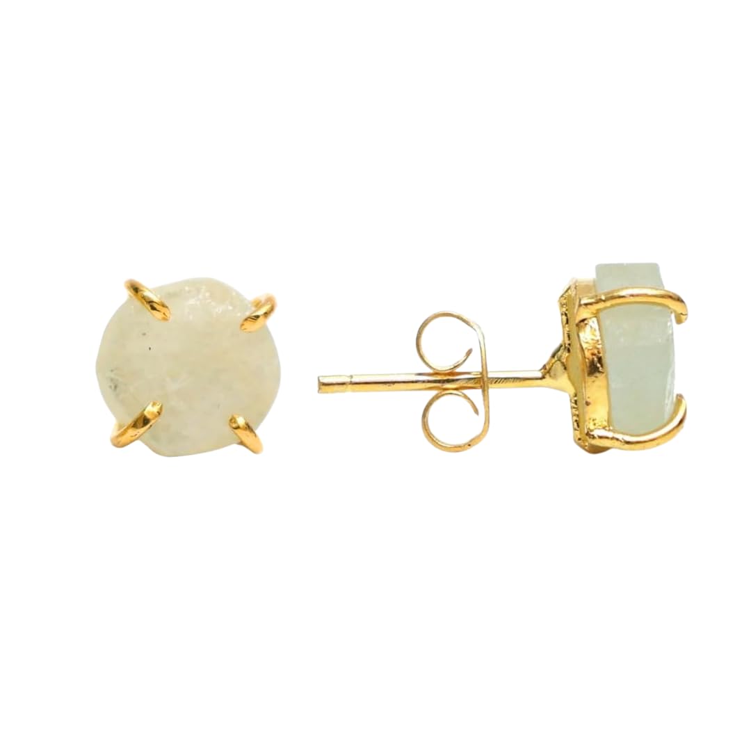 Gempires Natural Raw Gemstone Stud Earrings for Women | Handmade Raw Crystal Prong Setting Earrings | Hypoallergenic Gold Plated Minimal Studs | Unique Gift Jewelry for Her (Multiple Gemstone Options)