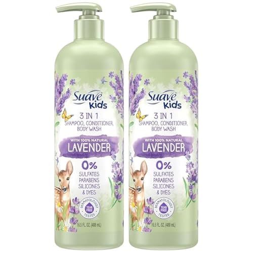 Suave Kids 3-in-1 Shampoo With 100% Natural Lavender - Tear-Free Shampoo, Conditioner, and Body Wash for Kids, 16.5 Fl Oz (Pack of 2)