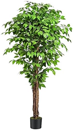 Keeplush 6.2ft. Ficus Artificial Trees with Natural Curved Trunks, 74" Tall Lush Faux Tree for Home Decor Indoor, Green Lifelike Fake Ficus Tree Artificial Plants