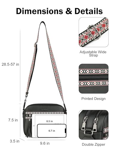 Image of FADEON Crossbody Bags for Women, RFID 4 Card Slots | Vegan Crossbody with Wide Strap, Double-Zipper & Anti-Theft, Fits Kindle & Essentials, Lightweight for Work & Travel