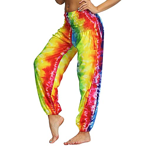 QTJY Pantalones Holgados de Playa cómodos para Mujer Pantalones Hippie gitanos Bohemios Cintura...