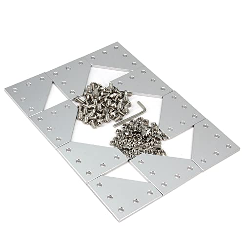Zeberoxyz 10PCS/Kit Silver L Shape Corner Bracket Plate with 50PCS Screws + 50PCS T-Nuts,5-Hole 90 Degree Joint Board Plate for 2020Series Aluminum Profile 3D Printer Frame (10PCS Silver-L with Nut)