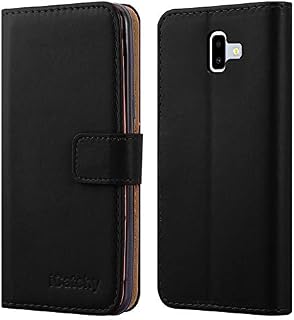 iCatchy For Samsung Galaxy J6+ Leather Wallet Flip Book Stand View Card Holder for Samsung Galaxy J6 Plus Case (Black)