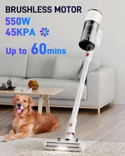 Image of Cordless Vacuum Cleaner, 550W /45KPa Stick Vacuum with Up to 60 Mins Runtime, Detachable Battery, Lightweight 2-in-1 Handheld Vacuum for Pet Hair, Hardwood Floors, Carpet, Stairs & Car