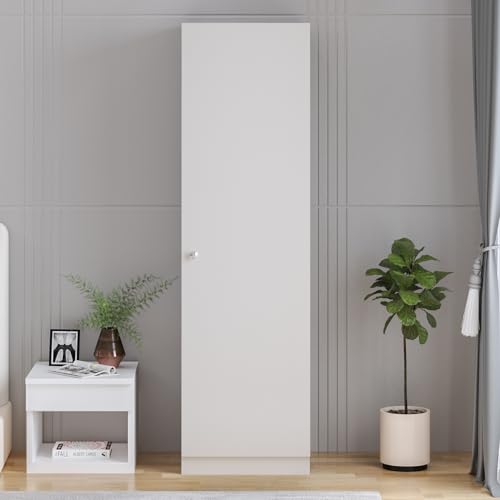 Image of Burlyworth Fanciable Engineering Wood Wardrobe Almirah for Clothes with 1 Door | Single Door Cabinet Closet Organizer | Multipurpose Cupboard for Bedroom Living Room | 43 x 42 x 180 CM (White)