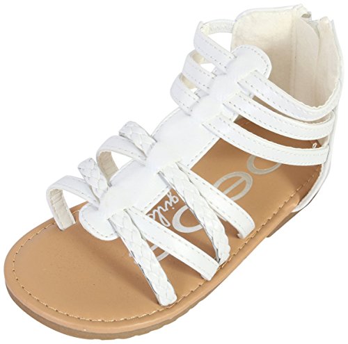 bebe Toddler Girls Sandals  Leatherette Strapped Gladiator Sandals with Heel Zipper (Toddler) (7 M US Toddler, White)