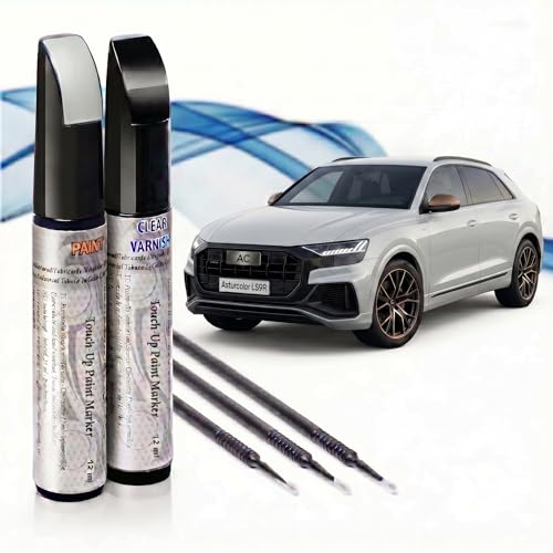 Asturcolor Reparador Arañazos Coche, Bolígrafo Repara arañazos, 2 Piezas Pintura Retoque compatible con vehículos Audi con Base + Laca, Fabricado en España (LS9R BLANCO GLACIAR)