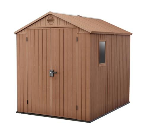 Keter Darwin 6x8 Resin Outdoor Storage Shed Kit-Perfect to Store Patio Furniture, Garden Tools Bike Accessories, Beach Chairs and Lawn Mower, Brown