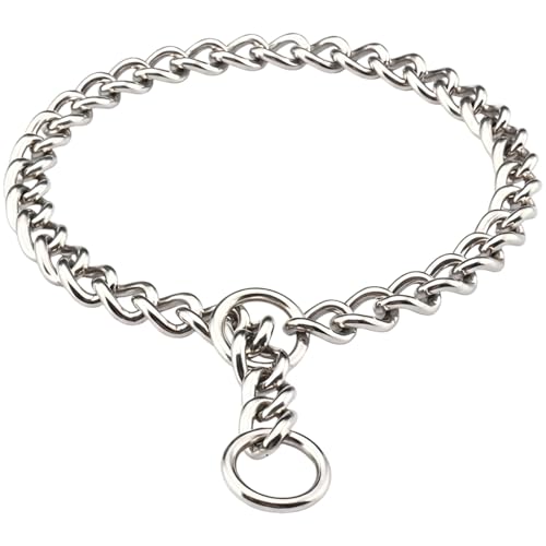 byepica 0,4 x 65 cm Edelstahl-Hundehalsband, silberfarbenes Metall, Trainings-Choker mit robuster Schlupfkette für mittelgroße und große Hunde, für Pitbull, Deutscher Schäferhund