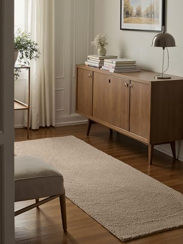 Hanse Home Alfombra de Lana Eleni – Alfombra de salón Natural – Hecha a Mano – Hygge Skandi, Alfombra Boho de Lana para salón, Dormitorio, Comedor, Pasillo, Beige Claro, 80 x 300 cm