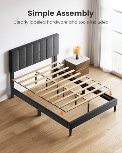 Pipishell Twin Bed Frames with 12 Thickened Legs&Fabric Upholstered Headboard,1300 Lbs Strong Weight Capacity, Adjustable Headboard, No Box Spring Needed, Easy Assembly, Underbed Storage(Solid Wooden)