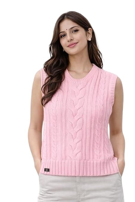 Stylish Women Cable Knit Sleeveless Sweater Vest | Cozy Winter Layering Sweater Round Neck | Soft Warm Winter Wear with Ribbed Hem for Ladies & Girls