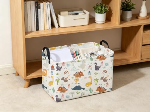 Image of Sanjiaofeng Rectangular Dinosaur Basket,Baby Storage Bins with Handles,Dirty Clothes Basket,Kids Book bin,Dinosaurs Room Decor(Tropical Dinosaurs)