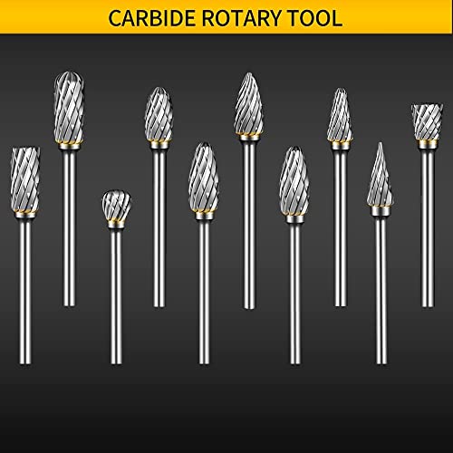 Hartmetall Frässtifte Set, 10 Stück Doppelschnitt-Frässtifte mit 3mm Schaft kompatibel mit Dremel, Drehwerkzeug Zubehör für Schleifen, Schnitzen, Metallpolieren, Gravieren, Bohren