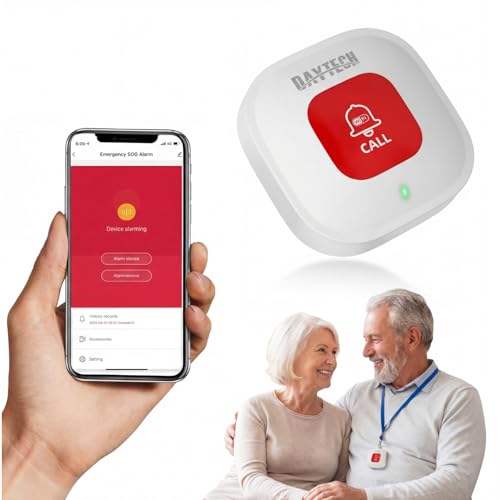DAYTECH Tuya WiFi Smart Rechargeable SOS Call Button, Wireless Panic Button, Personal Alarms for Elderly Disabled Handicapped, 1 Emergency Call Button, Supports 2.4GHz Wi-Fi, NO FEES