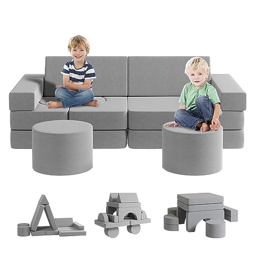 Image of Modular Kids Play Couch13PCS, Modular Couch Kids with 2 Ottomans, Fold Out Kids Couch for Playroom Bedroom, Modular Kids Couch for Boys and Girls, Kids Play Couch for Kids (Gray, L)