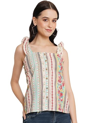 Image of FABRIC FITOOR Women's Cotton Sleeveless Off-White Color Short Crop Top