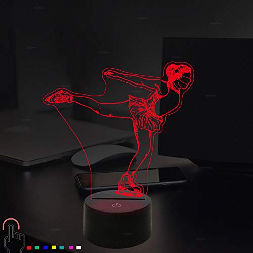 3D Figure Skating Night Light Powered Remote Control Touch Switch 7/16 Color Change LED Table Desk Lamp Home Decoration Toy Birthday Xmas Kid Children Gift