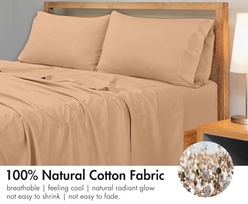 Image of Royale Linens 300 Thread Count 100% Long Staple Combed Cotton Flat Sheet - Super Soft - Top Sheets - Full Flat Sheet Sold Separately - Breathable, Cool & Crisp Percale Sheets Only (Twin XL, Sand)