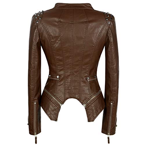 Women's classic large lapel dovetail rivet leather jacket casual personality fashion sexy punk motorcycle jacket4