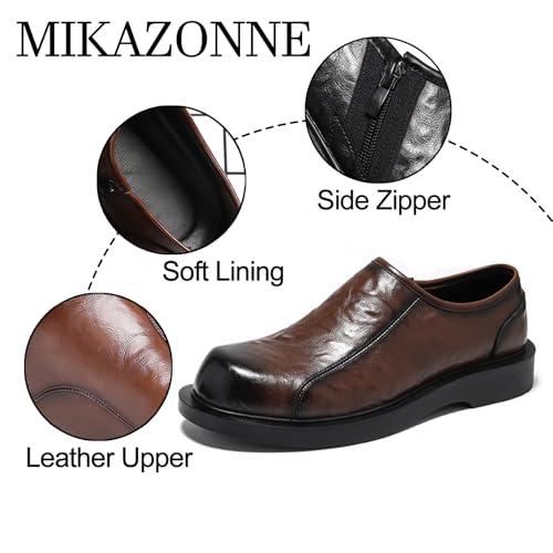 Men's Leather Platform Loafers with Side Zipper Comfort Round Toe Non Slip Slip-On Casual Shoes Work Business Wedding Dress Shoes3