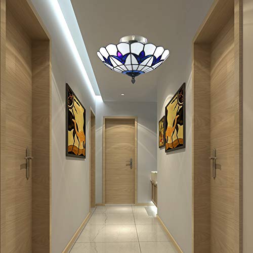 Skyweel A001 30CM W B 12 Inch Vintage Chandeliers Light Tiffany Style Stained Glass Ceiling Light Stained Glass Flush Mount Ceiling Lighting Fixtures  thumb #3