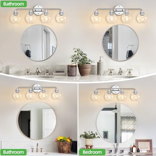 Image of Bathroom Light Fixtures Chrome Vanity Light 27 Inch Silver 4 Light