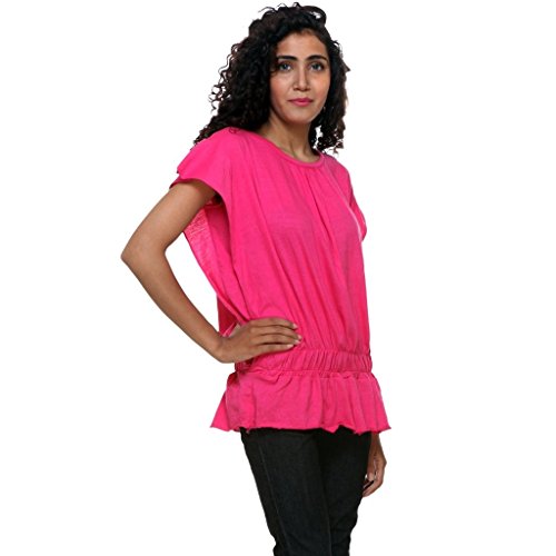 Image of Teemoods Women's Short Sleeve Blouson Top - Round Neck, Elastic Waist, Loose Fit Viscose Summer Top for Women