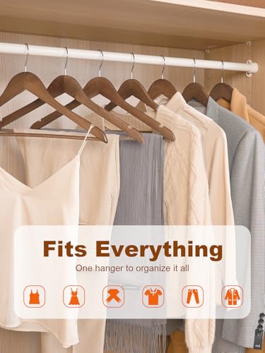 HOUSE DAY Walnut Wooden Hangers 10 Pack, Solid Wood Hanger with Non Slip Pant Bar, Heavy Duty Wooden Coat Hanger for Closet, Smooth Finish Wood Clothes Hangers for Shirts, Suits, Jackets, Dress