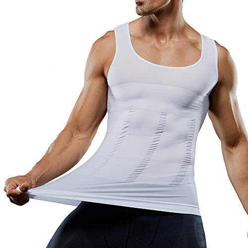 Men's Compression Shirt Body Shaper Slimming Vest Tank Top Tummy Undershirt Abdomen Control Shaperwear (White, Xl) #TOP2