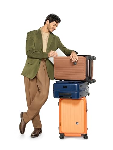 Image of Eume Cabin Pro Luggage Trolley for Travel 57cm, Cabin Bag | Trolley Bag Small for Luggage | with Laptop Sleeve | 100% Polycarbonate (Pc) 8 Silentrun Hinomoto Wheels, Mocha White