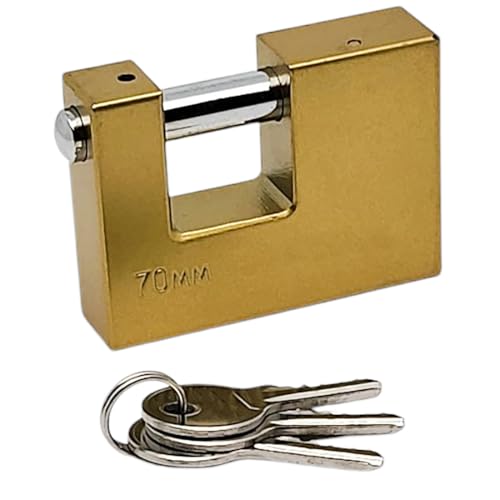 FAST WORLD SHOPPING Lucchetto Corazzato Antiscasso con 3 Chiavi, Catenaccio in Ottone con Grillo 9 mm, Sicurezza per Moto, Serranda, Cancello e Garage, Alta Protezione, Lunghezza 70 mm