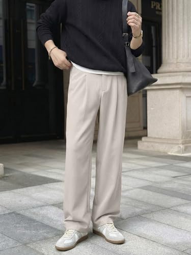 Image of JMIERR Mens Baggy Casual Dress Pants Lightweight Pleated Old Money Wide Leg Pants Loose Relaxed Fit Trousers
